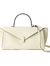 Soft Parchment Off-White Elongated Envelope Geometric Hand Bag With Rectangular Metallic Flap Clasp, Contrast Curved Top Handle And Slim Matching Shoulder Strap