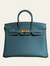 Soothing Malachite Teal Soft Pebbled Grain Compact Reversible Structured Hand Tote With Contrast Pale Edge Stitching, Polished Golden Twist Lock Hardware And Matching Suspended Textured Tag Solid Metal Padlock Charm