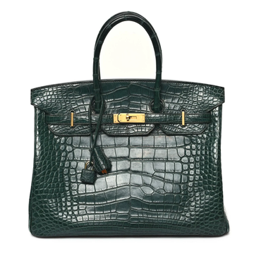 Deep Titian Forest Green High-Gloss Uniform Tile Scale Embossed Rigid Structured Hand Tote With Polished Golden Twist Lock Hardware, Matching Suspended Embossed Tag And Compact Square Metal Padlock Charm