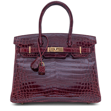 Lustrous Deep Wine Bordeaux Glossy Defined Square Scale Embossed Medium Structured Hand Tote With Luminous Polished Golden Twist Lock Hardware, Matching Suspended Embossed Tag And Compact Square Metal Padlock Charm